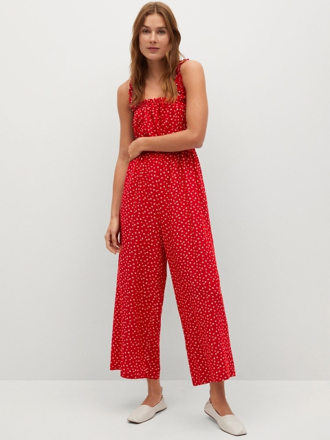 

MANGO Women Red & White Printed Basic Jumpsuit