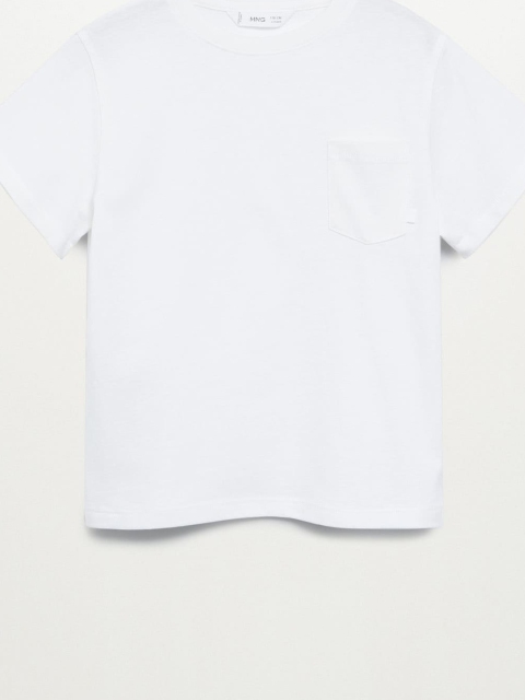

Mango Kids Boys White Organic Cotton Solid Round Neck Sustainable T-shirt