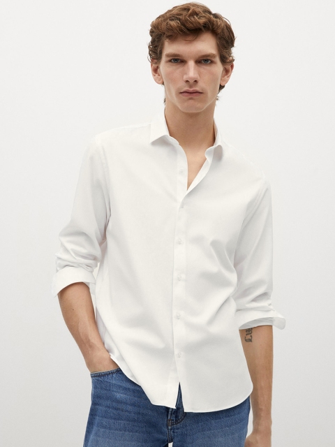 

MANGO MAN Sustainable White Pure Cotton Slim Fit Solid Casual Shirt