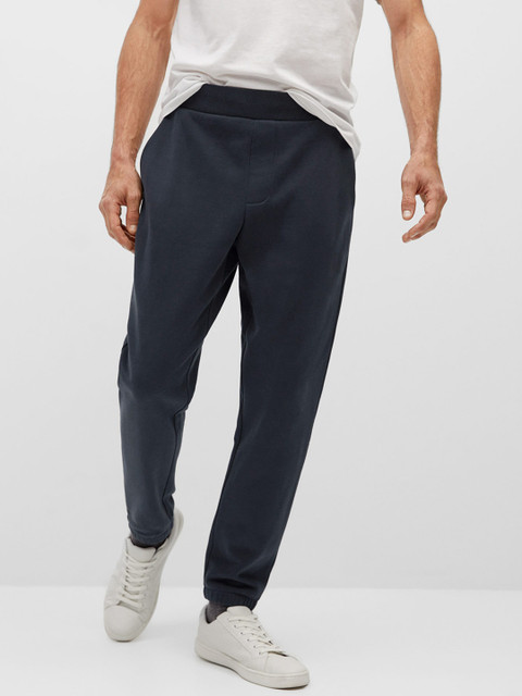 

MANGO MAN Navy Blue Sustainable Pure Cotton Solid Joggers