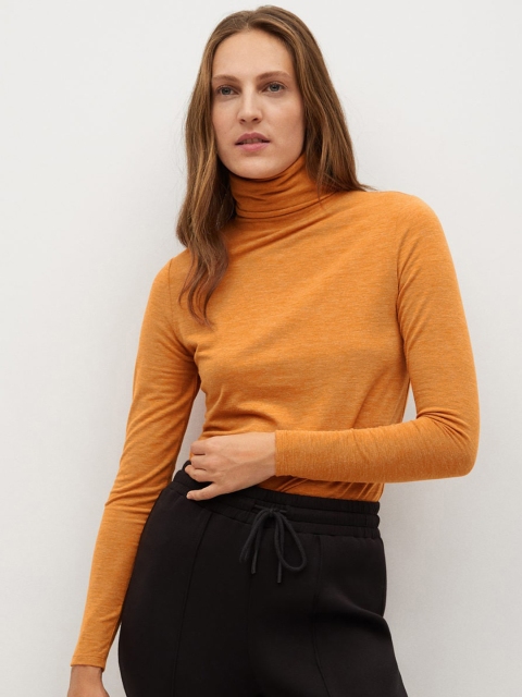

MANGO Women Sustainable Orange Solid Turtle Neck T-shirt