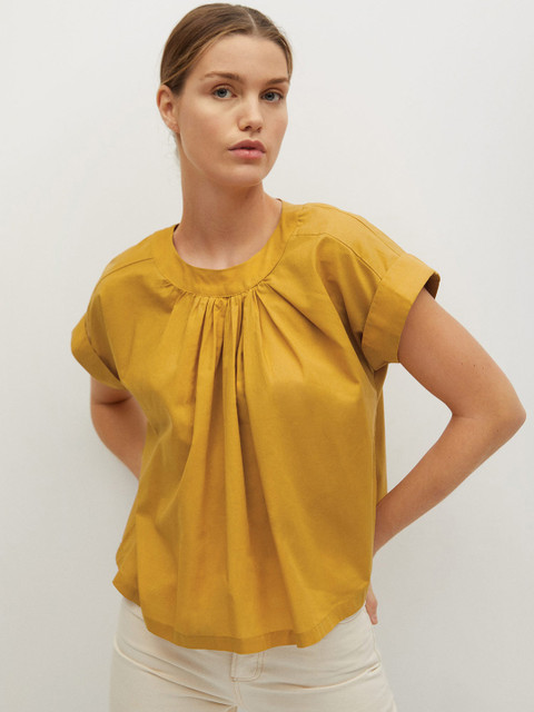

MANGO Women Mustard Yellow Solid A-Line Top