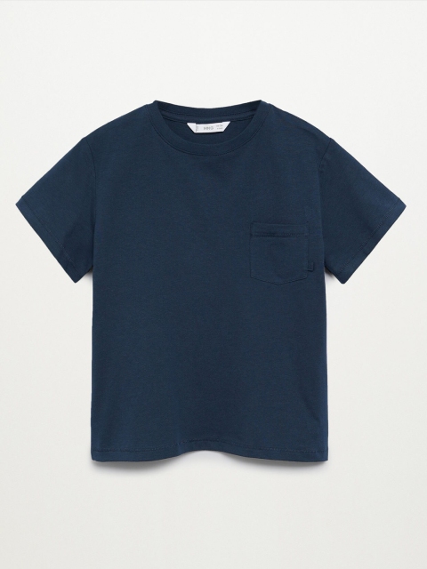 

Mango Kids Boys Navy Blue Organic Cotton Solid Round Neck Sustainable T-shirt