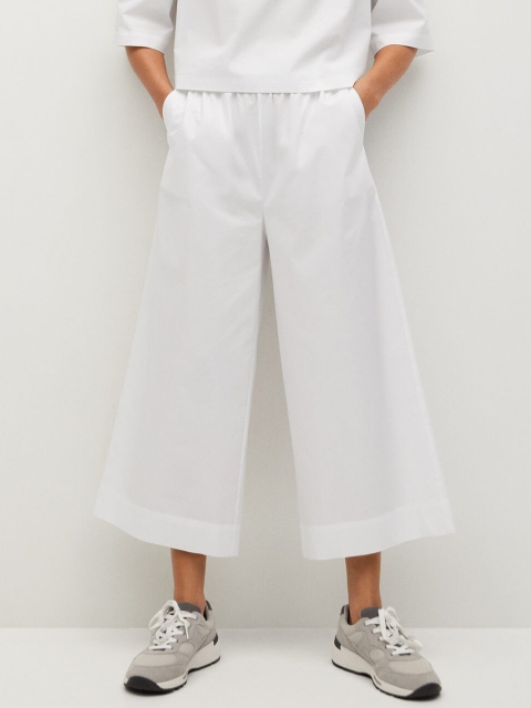 

MANGO Women White Regular Fit Solid Cropped Sustainable Parallel Trousers