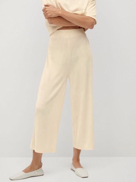 

MANGO Women Off-White Self-Striped Trousers