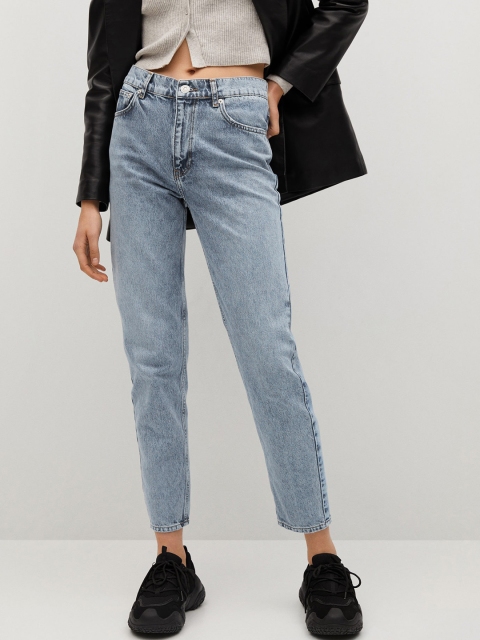 

MANGO Women Blue Pure Sustainable Cotton Mom Fit High-Rise Clean Look Crop Jeans