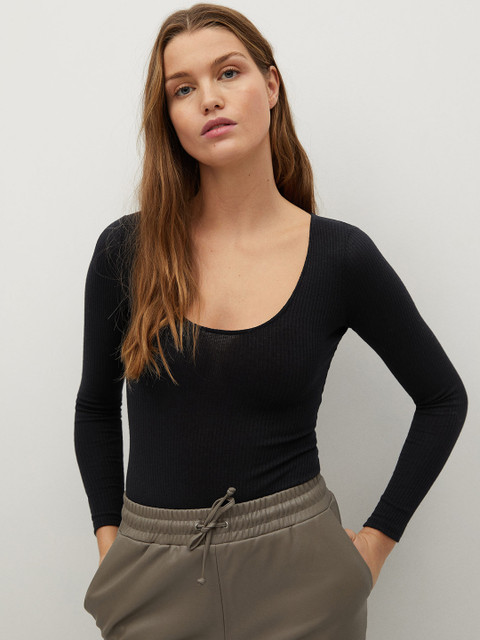 

MANGO Women Black Sustainable Solid Bodysuit