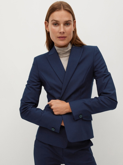 

MANGO Women Navy Blue Solid Regular Fit Sustainable Single-Breasted Blazer