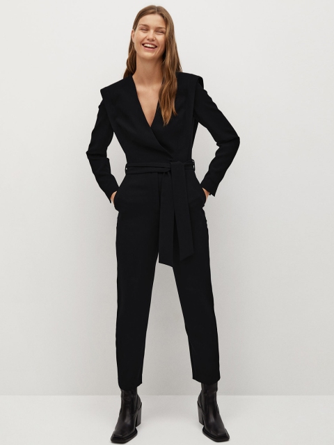 

MANGO Women Sustainable Black Solid Basic Wrap Jumpsuit