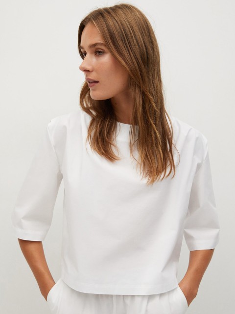 

MANGO Women White Solid Sustainable Top