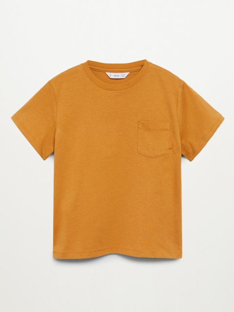 

Mango Kids Boys Camel Brown Solid Organic Cotton Round Neck Sustainable T-shirt
