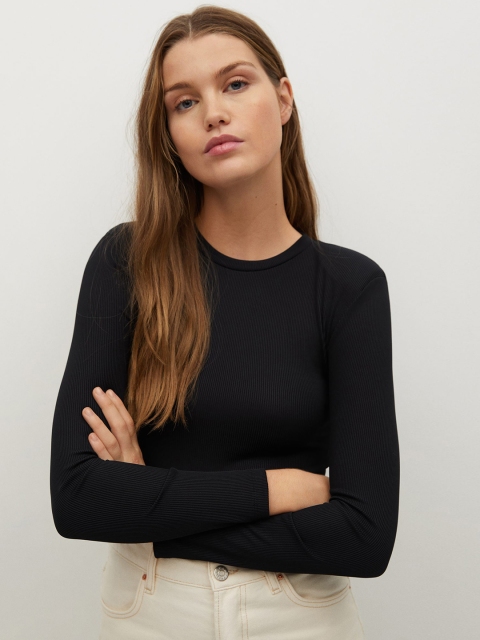 

MANGO Women Black Ribbed Sustainable Bodysuit
