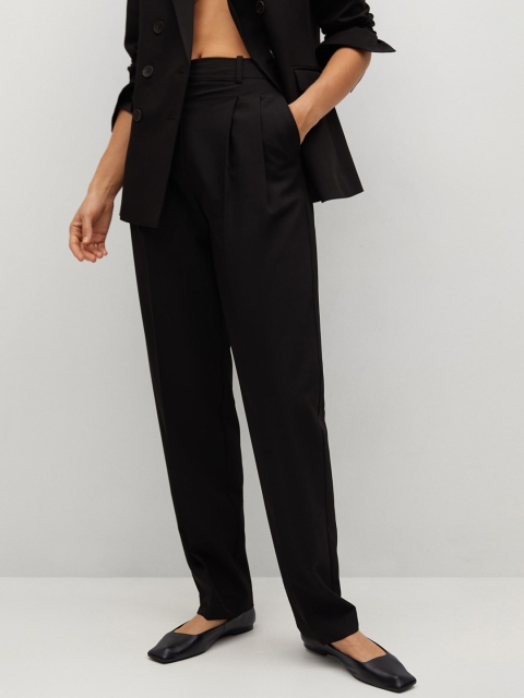 

MANGO Women Black Regular Fit Solid Sustainable Formal Trousers