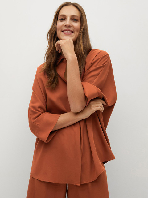 

MANGO Women Rust Orange Regular Fit Solid Casual Shirt