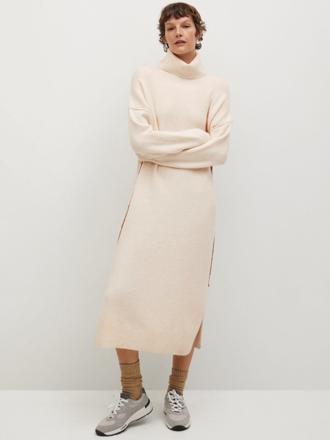 

MANGO Women Off-White Solid Sweater Dress