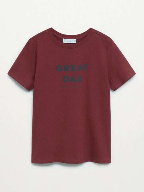 

Mango Kids Boys Burgundy & Navy Organic Cotton Printed Round Neck Sustainable T-shirt