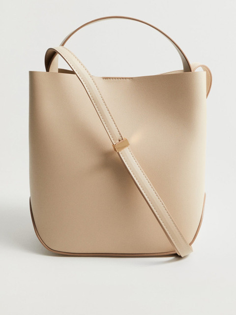 

MANGO Beige Solid Handheld Bag with Non-Detachable Sling Strap