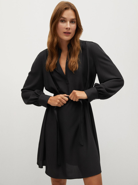 

MANGO Women Sustainable Black Solid A-Line Dress