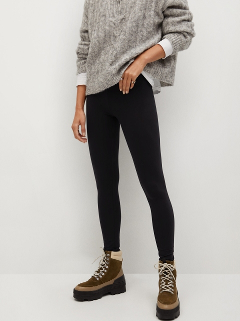 

MANGO Women Black Solid Sustainable Organic Cotton Ankle Length Leggings