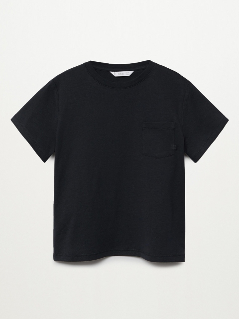 

Mango Kids Boys Black Solid Organic Cotton Sustainable Round Neck T-shirt