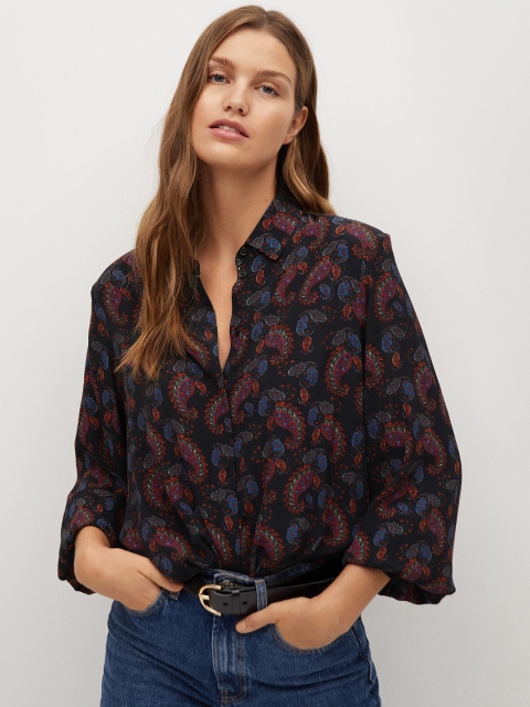 

MANGO Women Black & Pink Regular Fit Sustainable Printed Casual Shirt