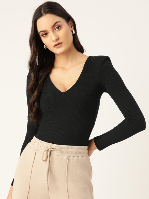

MANGO Women Black Ribbed Bodysuit