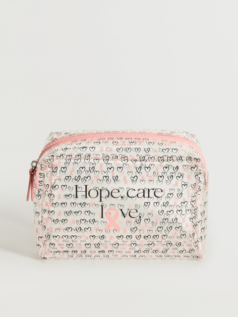 

MANGO Women Transparent & Black Heart Print Cosmetic Pouch