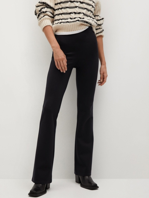 

MANGO Women Black Regular Fit Solid Bootcut Trousers