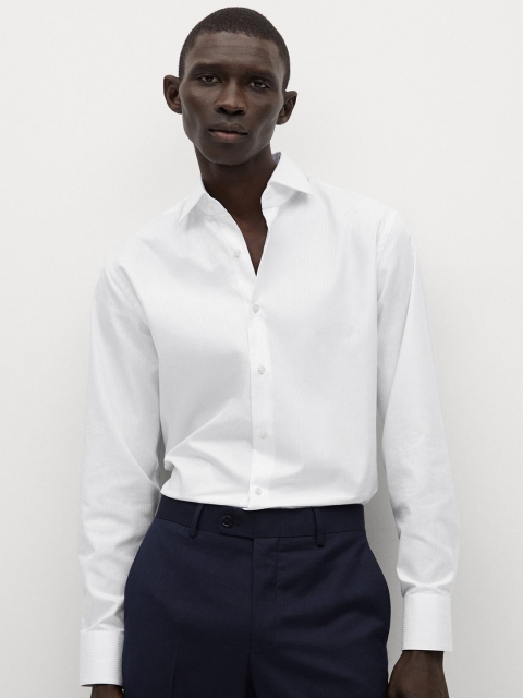 

MANGO MAN Men White Regular Fit Self-Striped Easy Iron Sustainable Cotton Formal Shirt
