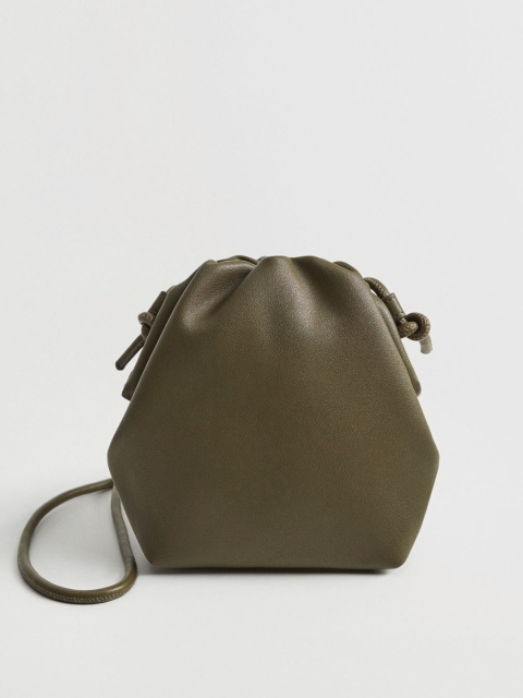 

MANGO Olive Green Solid Sling Bag with Ruched Effect