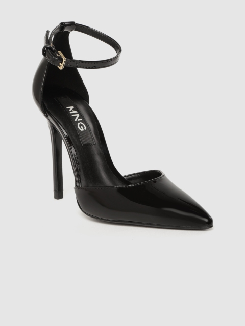 

MANGO Women Black Solid Patent Effect Mid-Rise Pumps