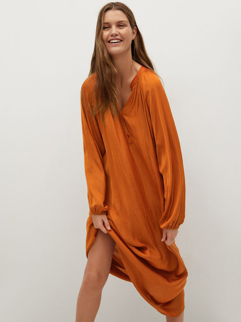 

MANGO Women Orange Solid Satin Maxi Dress