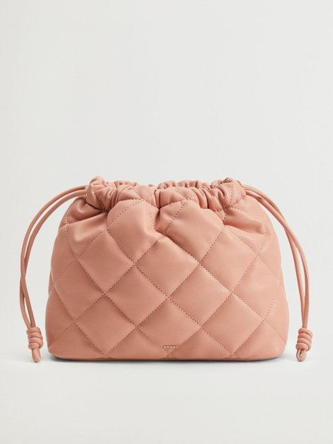 

MANGO Women Peach-Coloured Quilted Cosmetic Pouch