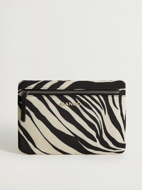 

MANGO Women Black & Off-White Zebra Print Cosmetic Pouch