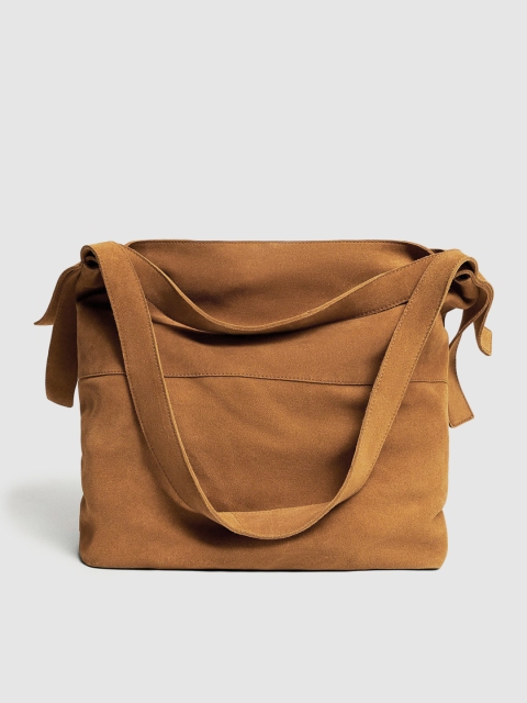 

MANGO Camel Brown Solid Leather Shoulder Bag