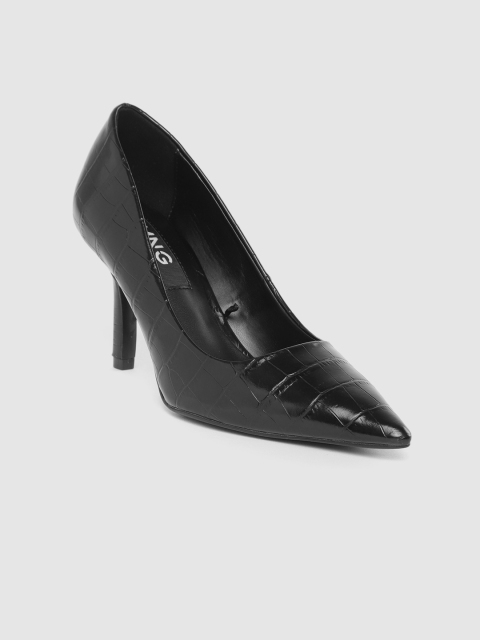 

MANGO Women Black Croc-Textured Pumps