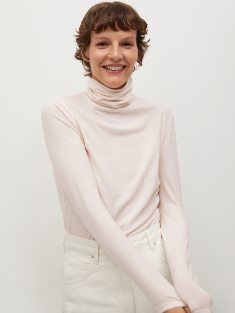 

MANGO Women Sustainable Off-White Solid Turtle Neck T-shirt
