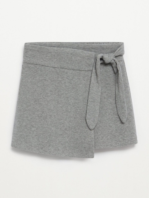 

Mango Kids Girls Grey Melange Solid Bow Wrap Skirt