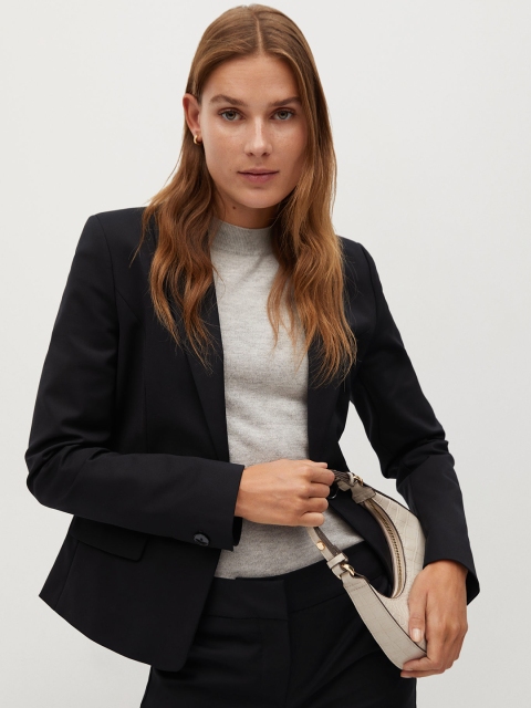 

MANGO Women Black Sustainable Solid Single-Breasted Smart-Casual Blazer