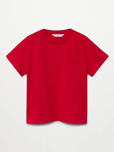 

Mango Kids Boys Red Organic Cotton Solid Round Neck Sustainable T-shirt