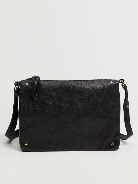 

MANGO Black Solid Foldable Leather Sling Bag