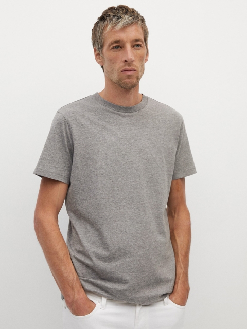 

MANGO MAN Men Grey Melange Solid Sustainable Organic Cotton Round Neck T-shirt