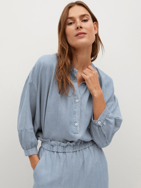 

MANGO Women Blue Solid Shirt Style Top