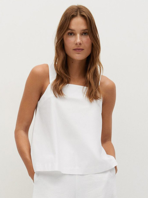 

MANGO Women White Sustainable Cotton Solid A-Line Top