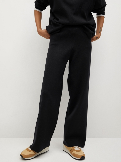

MANGO Women Black Regular Fit Solid Knitted Parallel Trousers