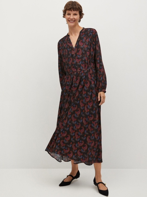 

MANGO Women Black & Red Sustainable Viscose Paisley Printed Maxi Dress