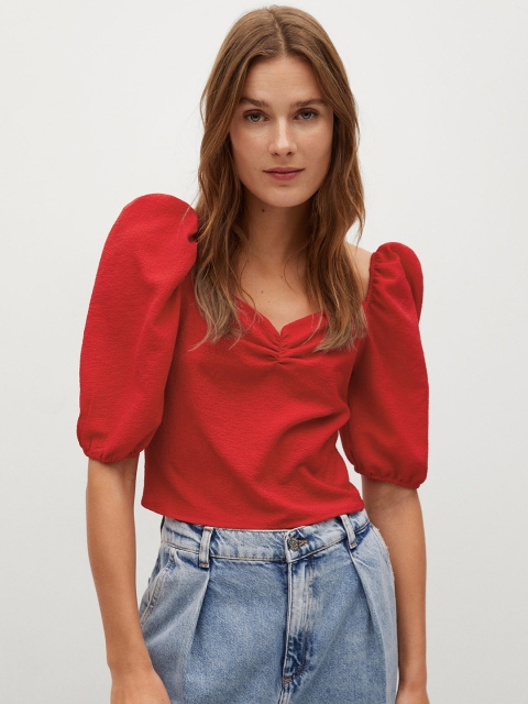 

MANGO Women Red Self Design Top