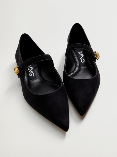 

MANGO Women Black Solid Mary Jane Ballerinas with Velvet Finish