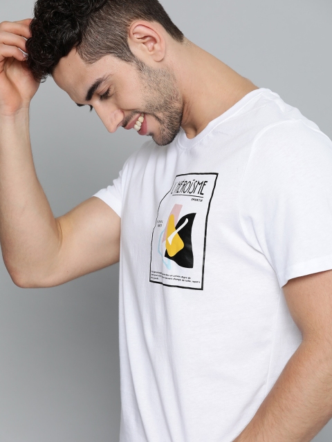 

Mast Harbour Men White Printed Round Neck Pure Cotton T-shirt