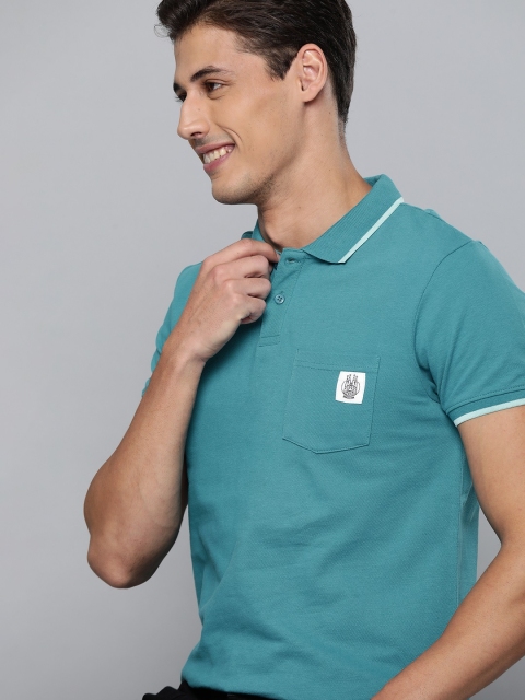 

Mast Harbour Men Blue Pure Cotton Polo Collar Wardrobe Essentials Pure Cotton T-shirt